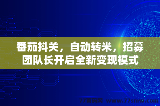 番茄抖关，自动转米，招募团队长开启全新变现模式