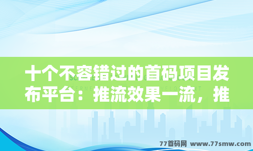 十个不容错过的首码项目发布平台：推流效果一流，推广事半功倍！