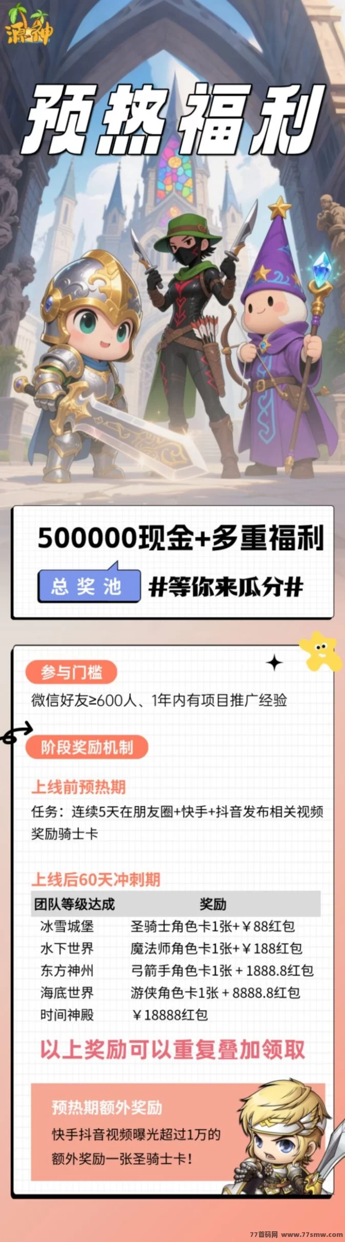 源神上线！实铭注测送50钻，一个身份可开三号，多角色副本掘金，轻松开启副业玩法！