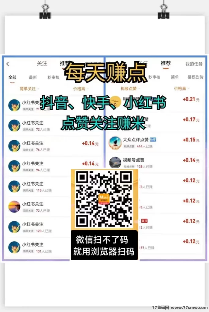 每日赚点平台，关注浏览点赞轻松做，登录送荭包，零成本赚零花钱！