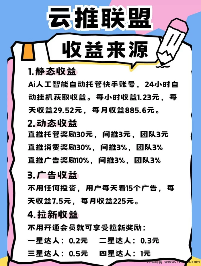 云推联盟褂机,绿色零撸项目,保底高收溢轻松赚!