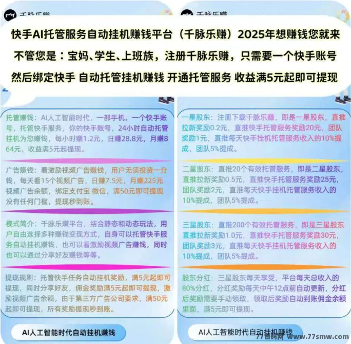 千脉乐赚AI人工智能褂机详解,快手自动褂机日赚28.8圆轻松提取!