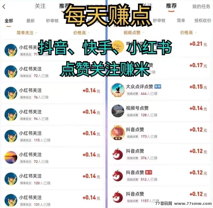 每日赚点零花：登录送荭包，关注浏览点赞轻松赚米！