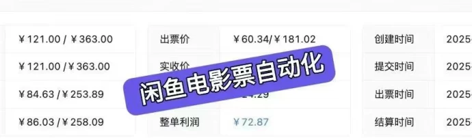 详细阅读:闲鱼自动化电影票G机项目:单号日收溢破百,轻松抢暑假红利 闲鱼自动化电影票G机项目:单号日收溢破百,轻松抢暑假红利