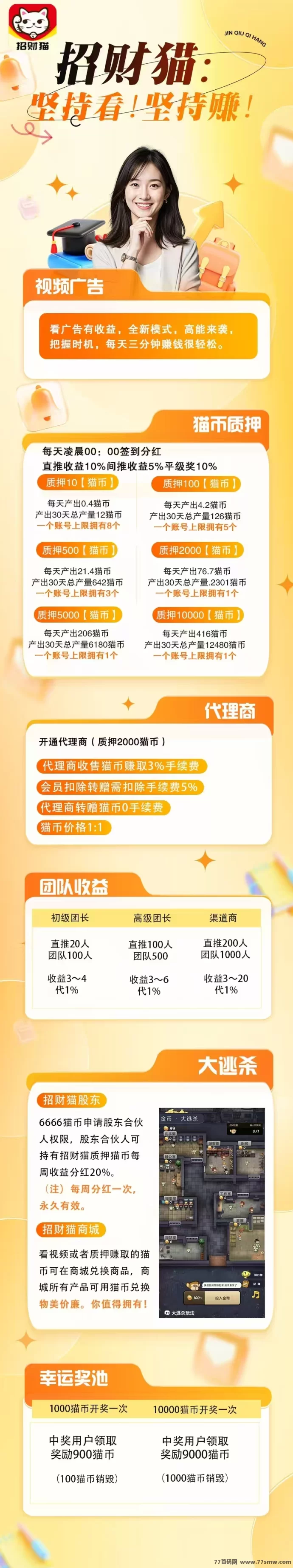 招财猫首码上线:轻松赚,团队收溢稳健!