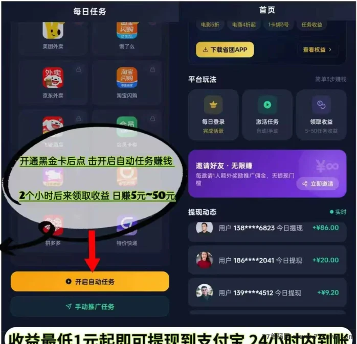 好省赚|CPS 自/动任务,日赚 5-50 元 1 元提取
