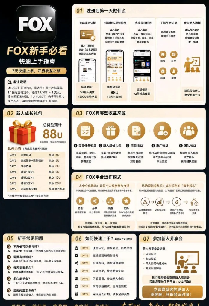 零撸！FOX短剧模式,每天5u，先下载APP再注册